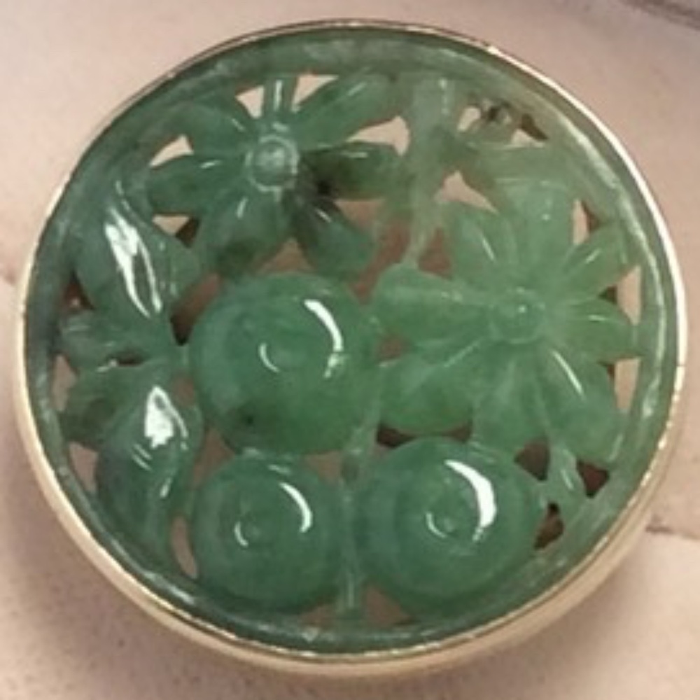 Vintage Carved Jade Jadeite 14k Yellow Gold Floral Ring